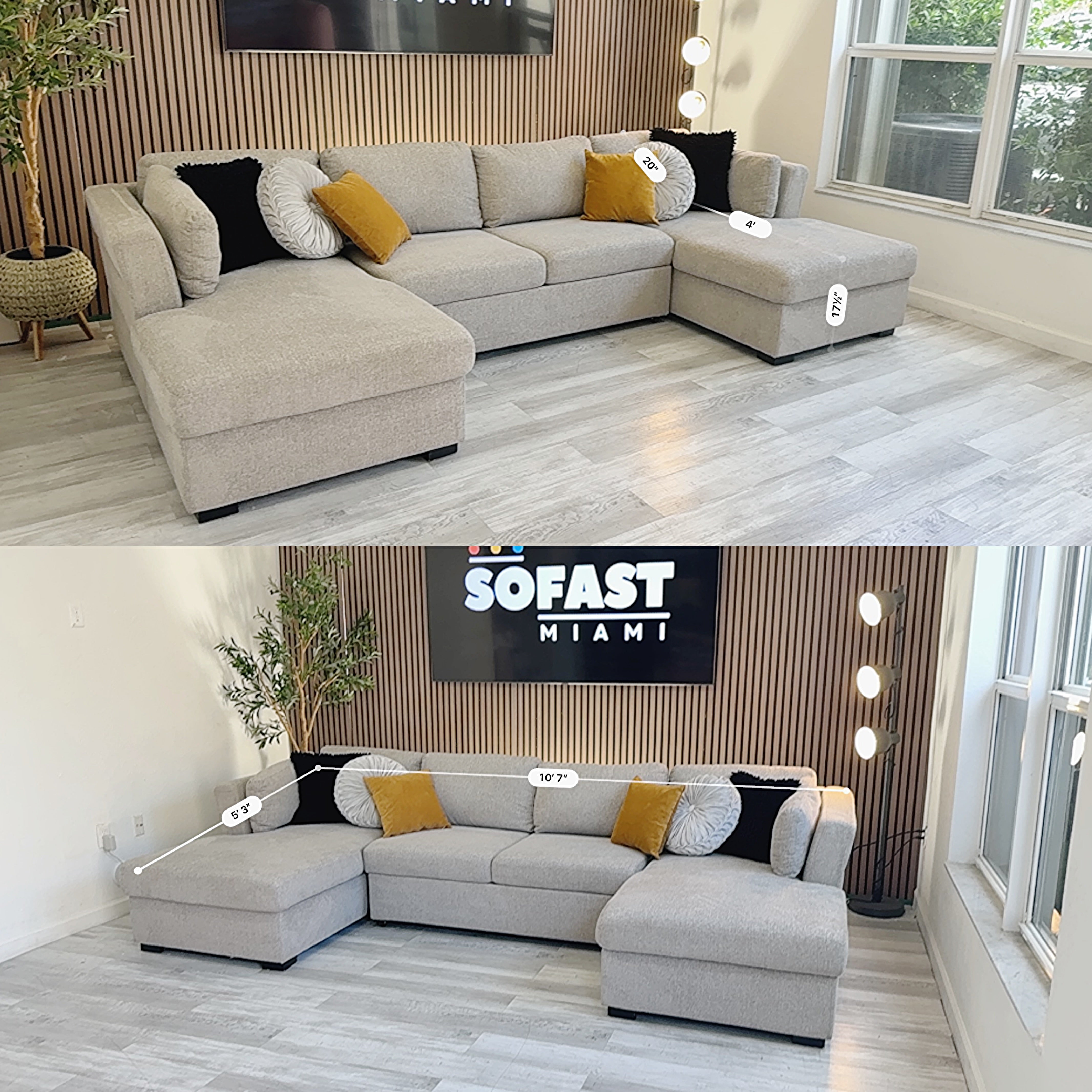 Sectional Convertible Thomasville Corvalis – Gray Fabric with Double Storage Chaise & Center Sleeper