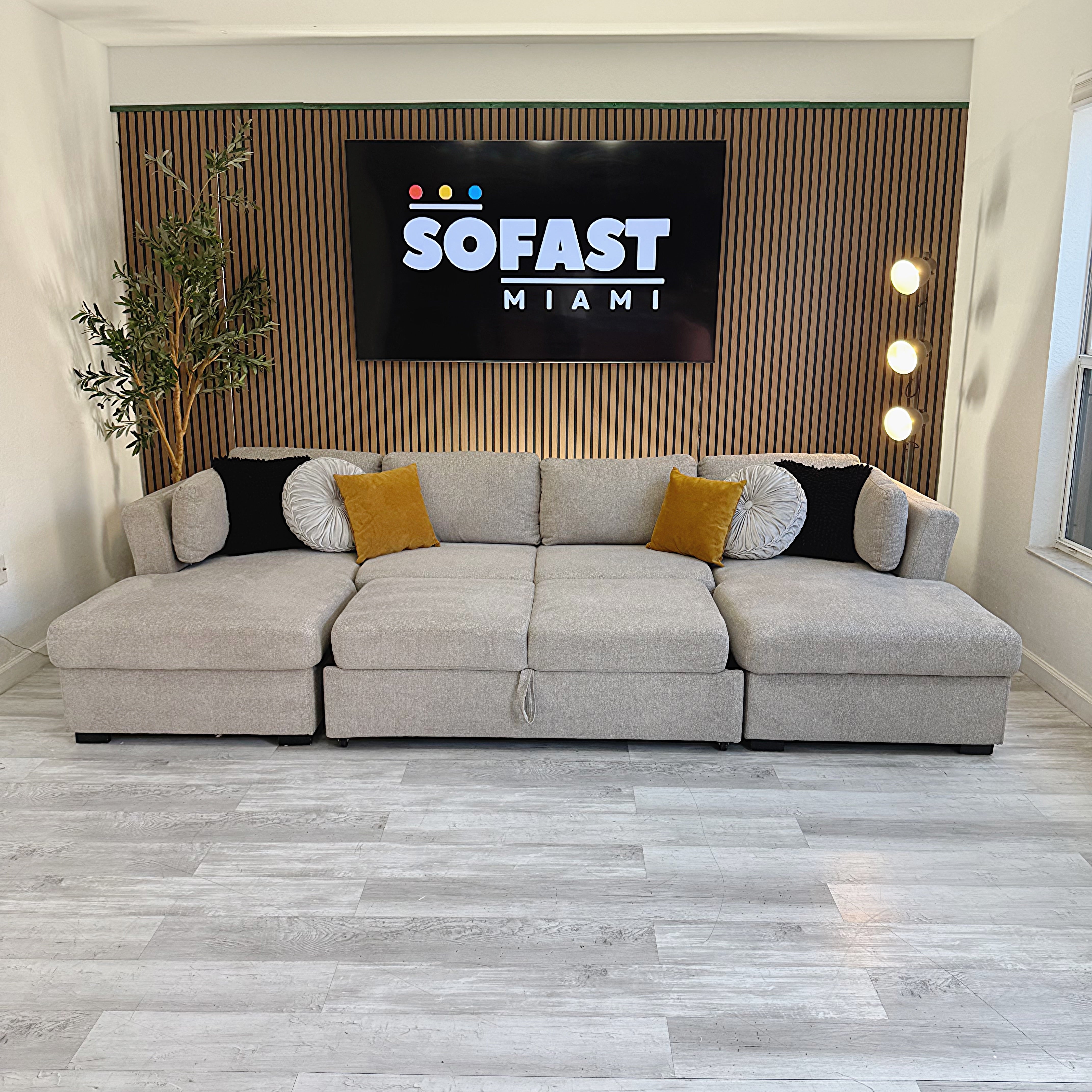 Sectional Convertible Thomasville Corvalis – Gray Fabric with Double Storage Chaise & Center Sleeper