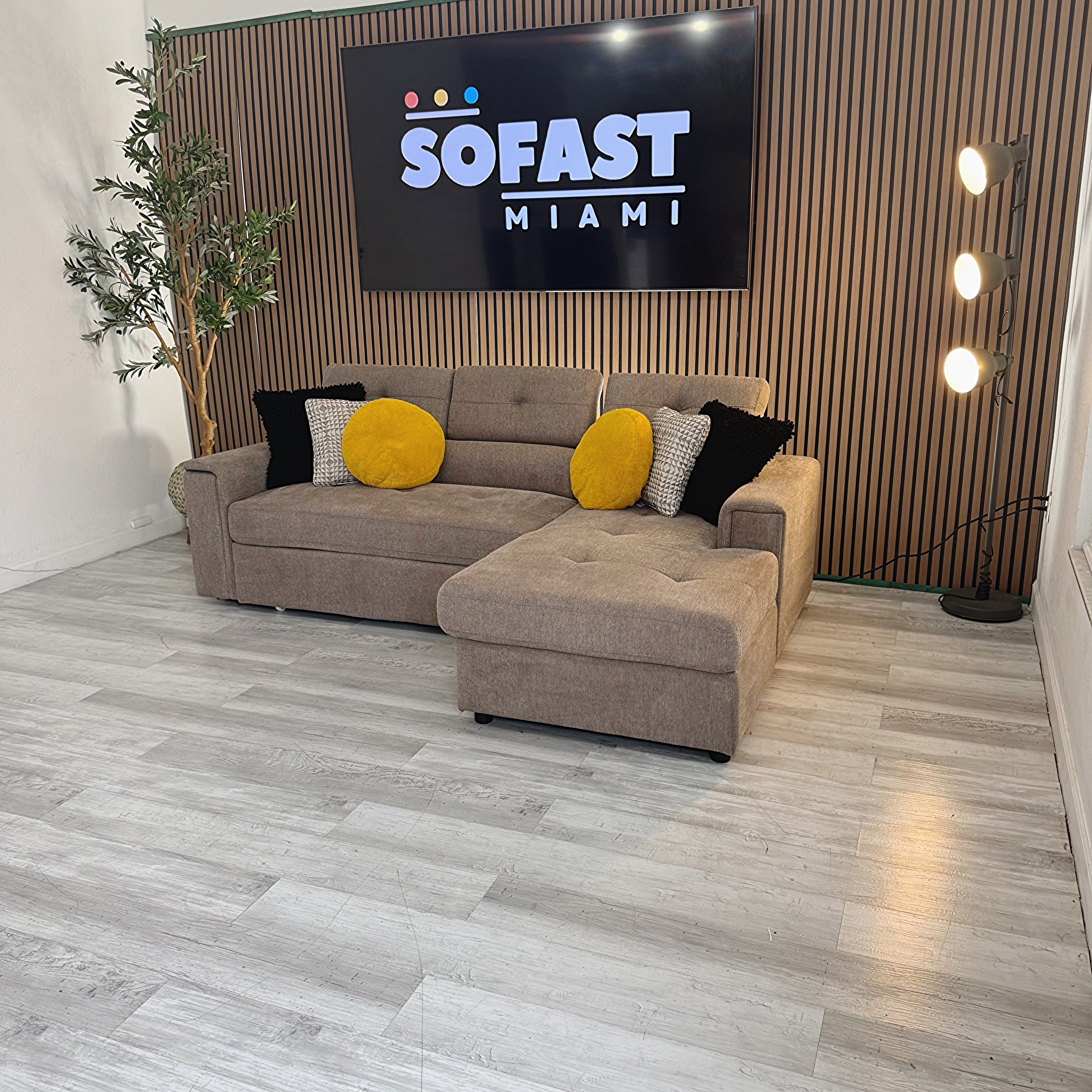 Sectional Couch with Sleeping Chaise & Storage – Taupe Gray Fabric