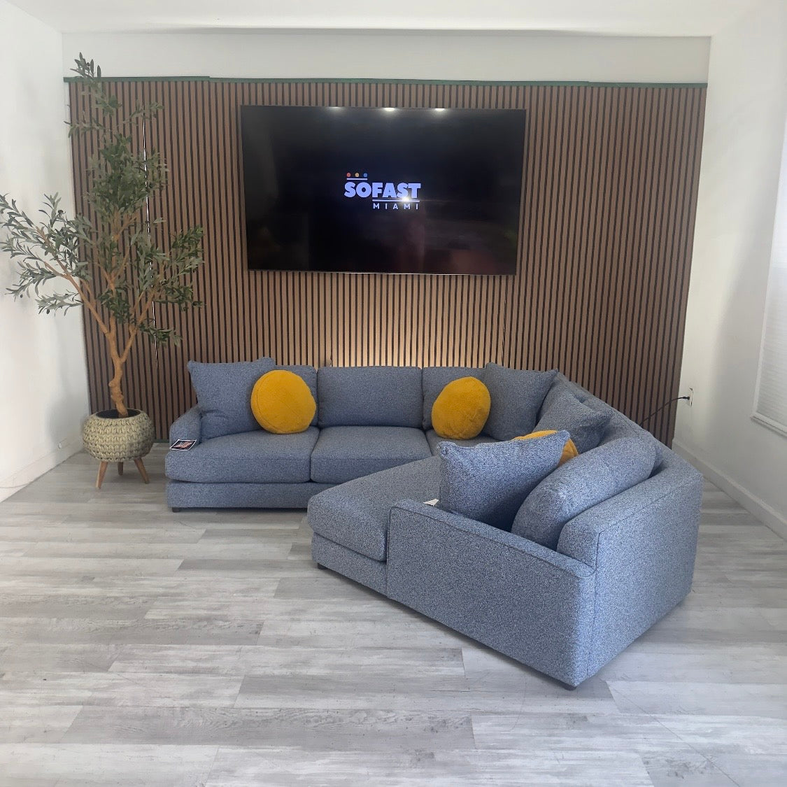 Blue Fabric Sectional Couch – Modern L Shape