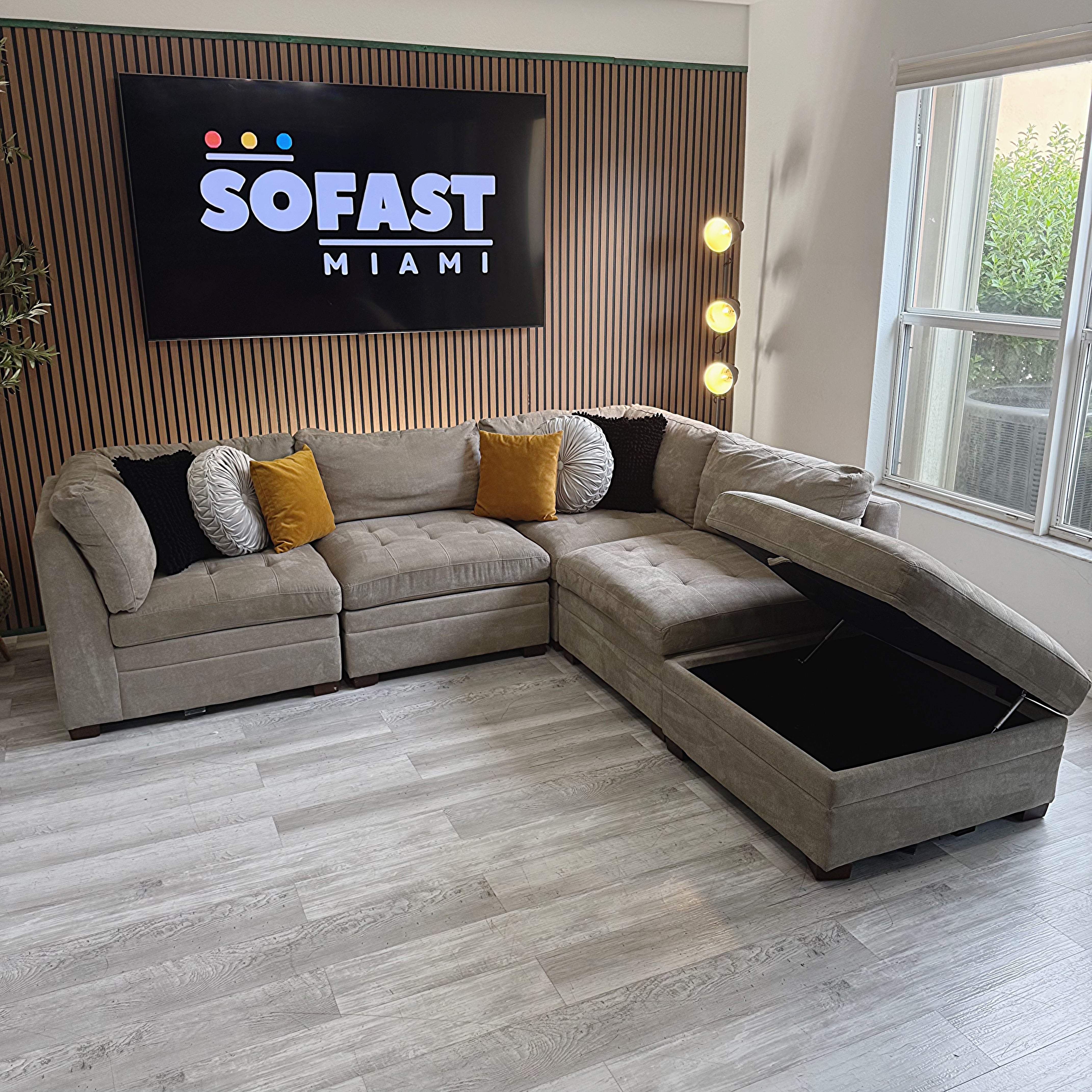 Thomasville Modular Sectional – Gray Microfiber with Storage Ottoman
