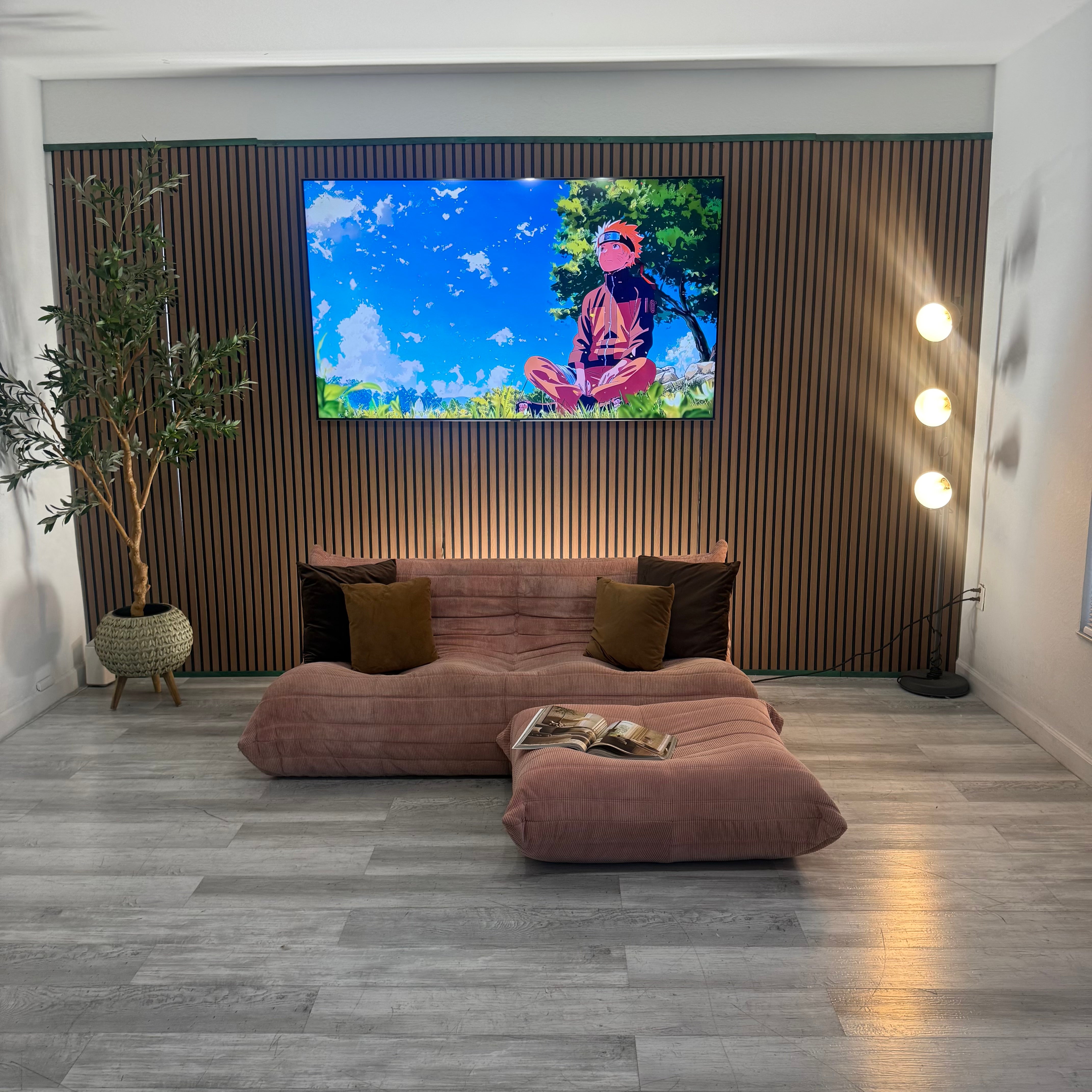 Pink Corduroy Sofa with Ottoman