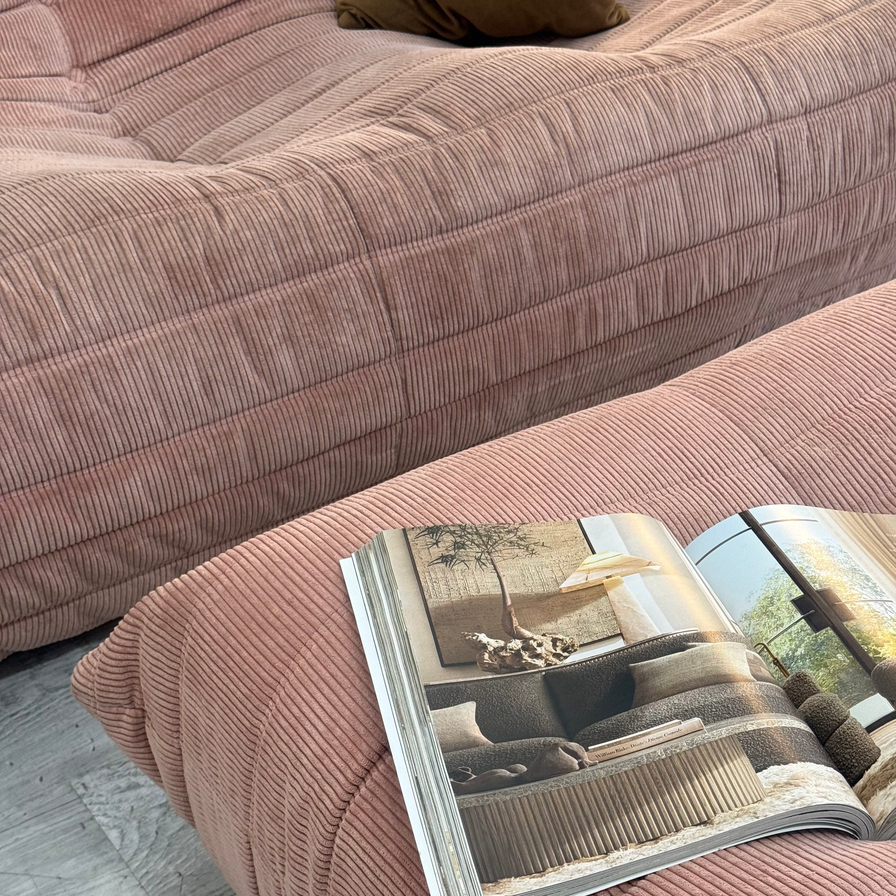 Pink Corduroy Sofa with Ottoman