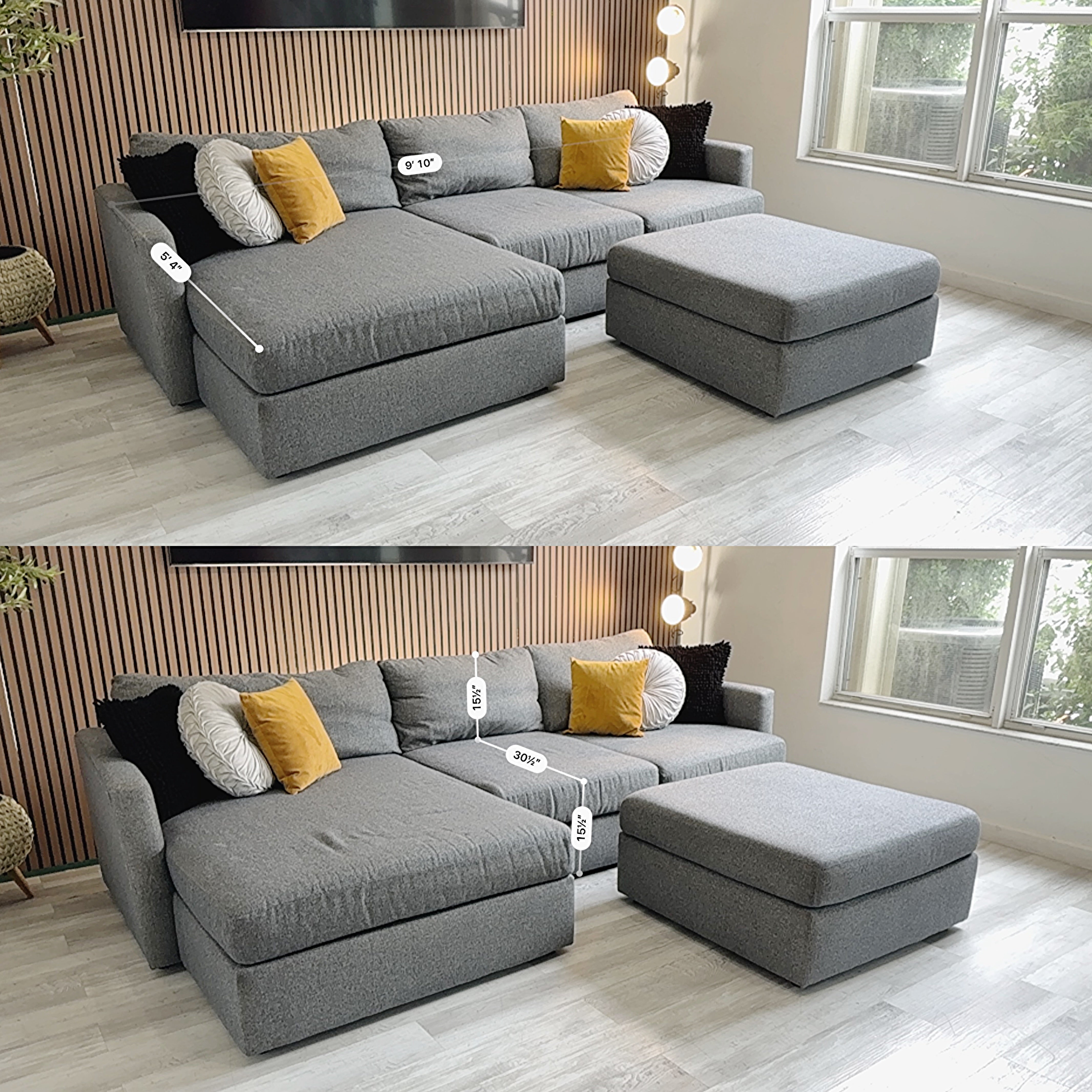 Sectional Couch with Ottoman – Dark Gray Fabric