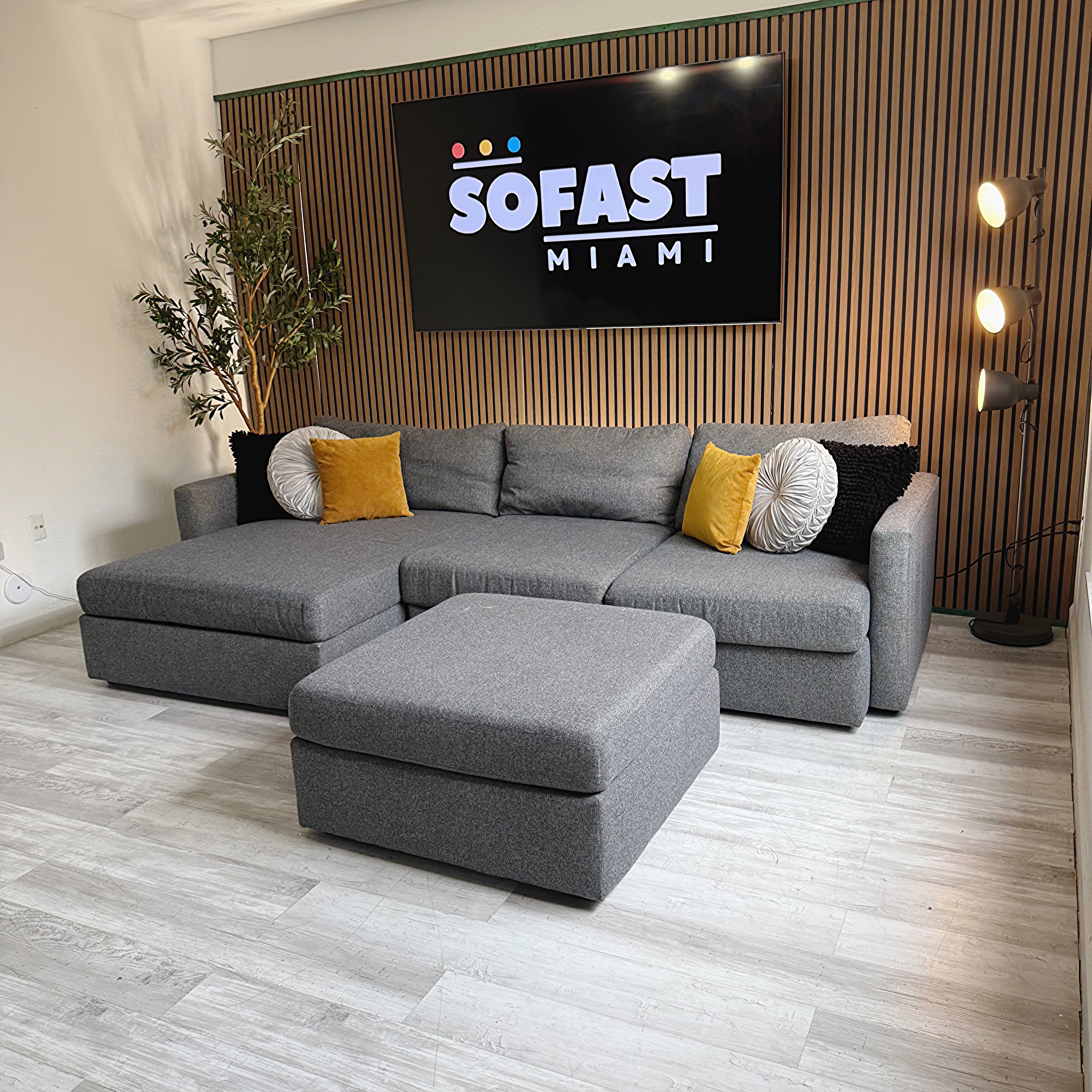 Sectional Couch with Ottoman – Dark Gray Fabric