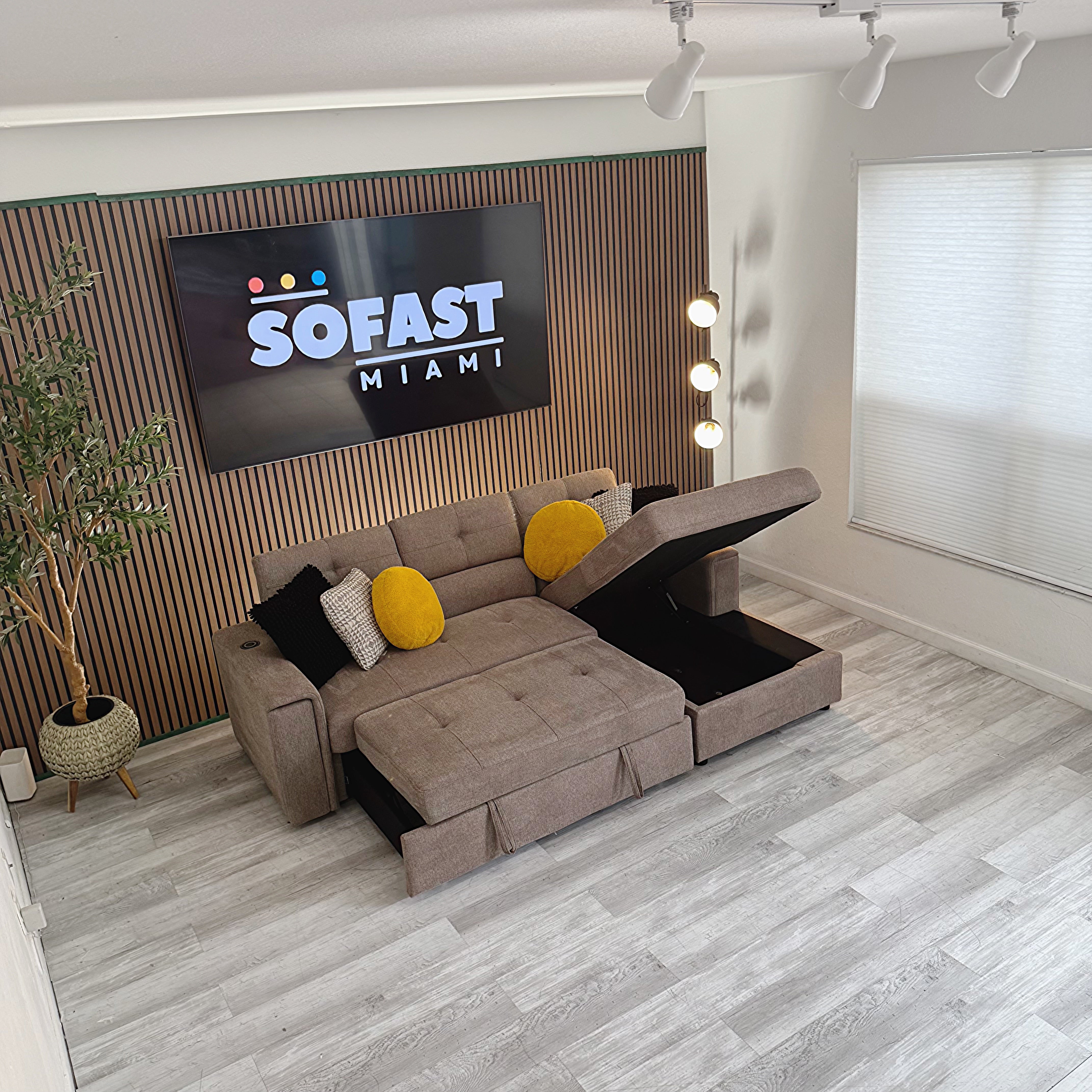 Sectional Couch with Sleeping Chaise & Storage – Taupe Gray Fabric