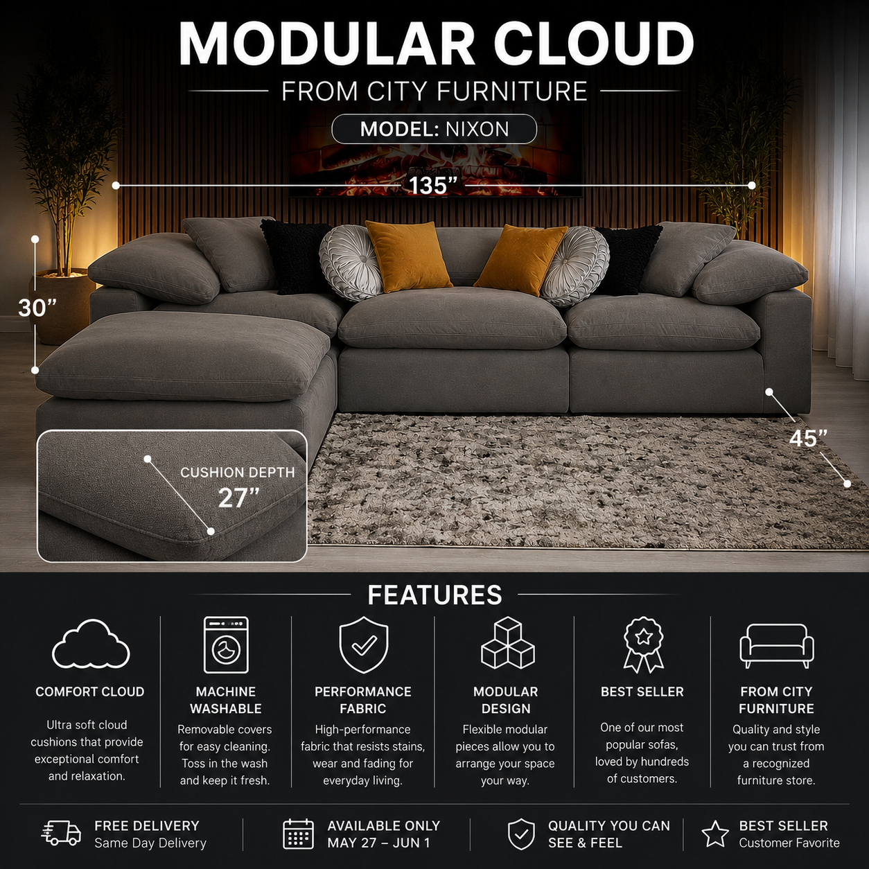 Modular Cloud Sectional – Nixon Gray