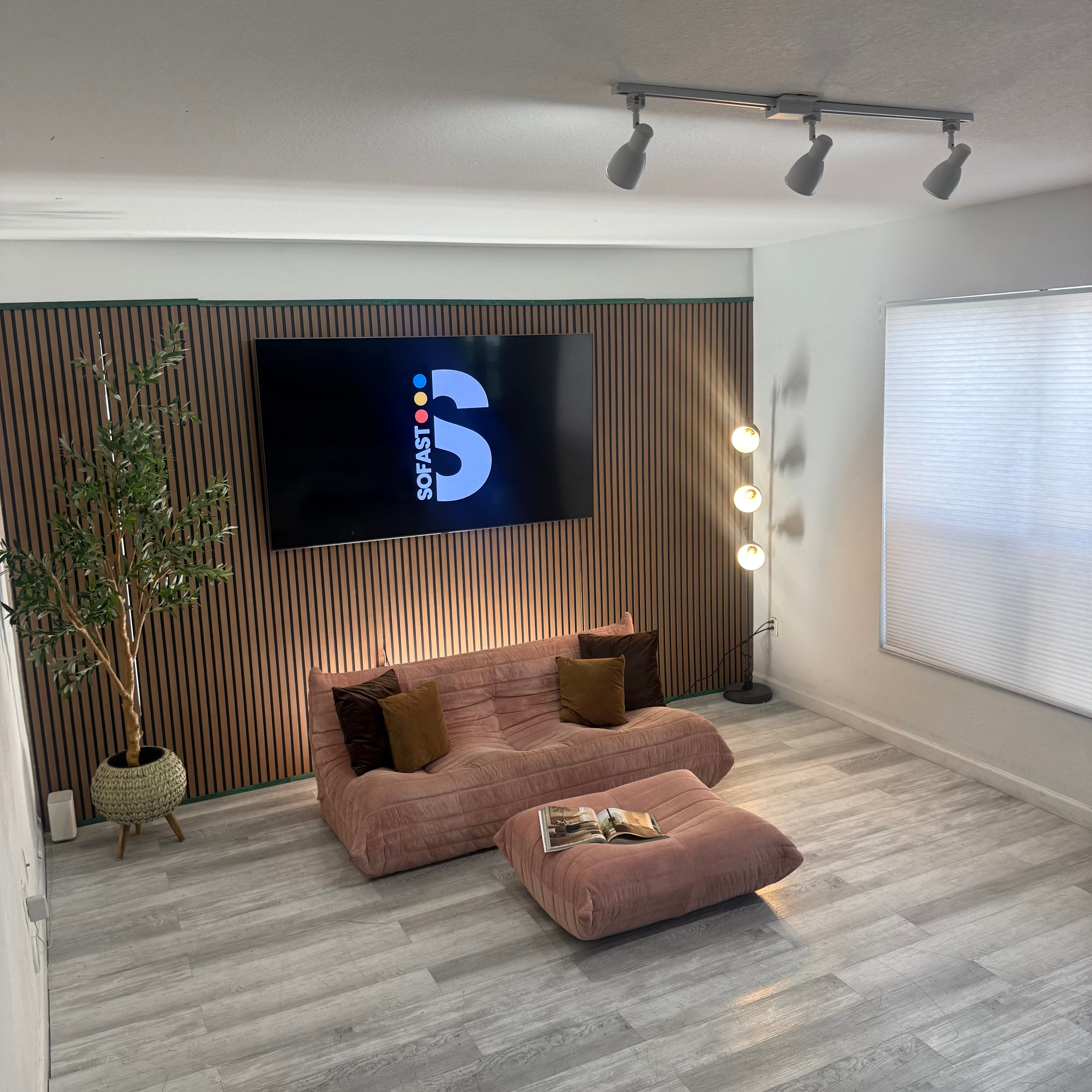 Pink Corduroy Sofa with Ottoman