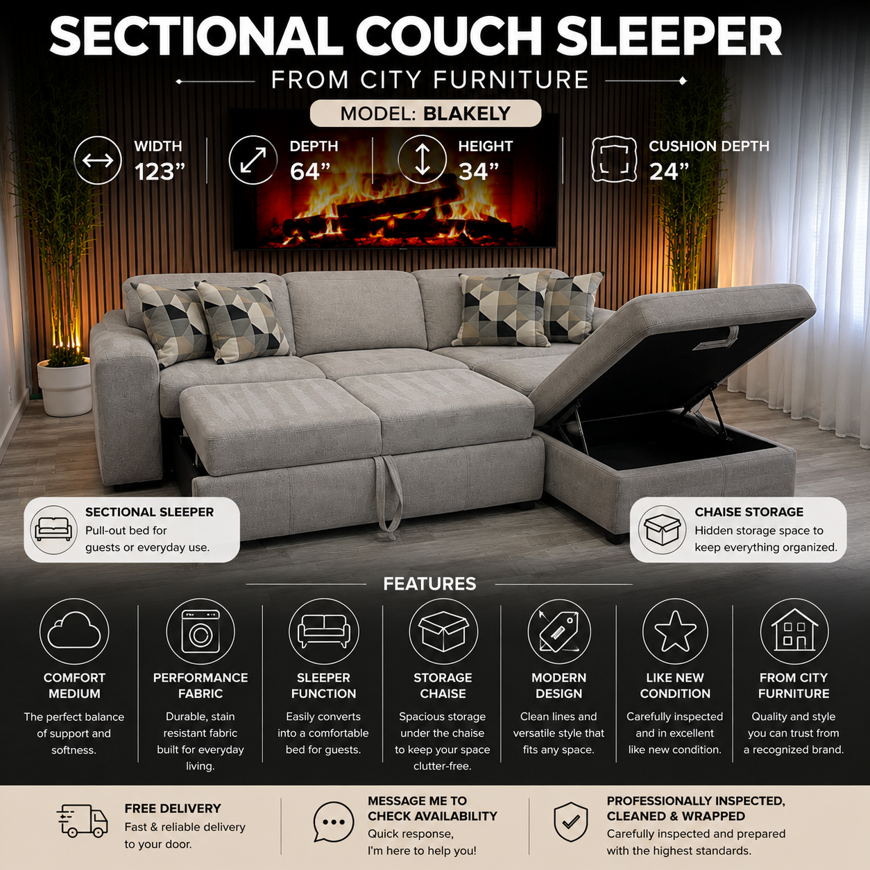Sectional Sleeper with Storage Chaise