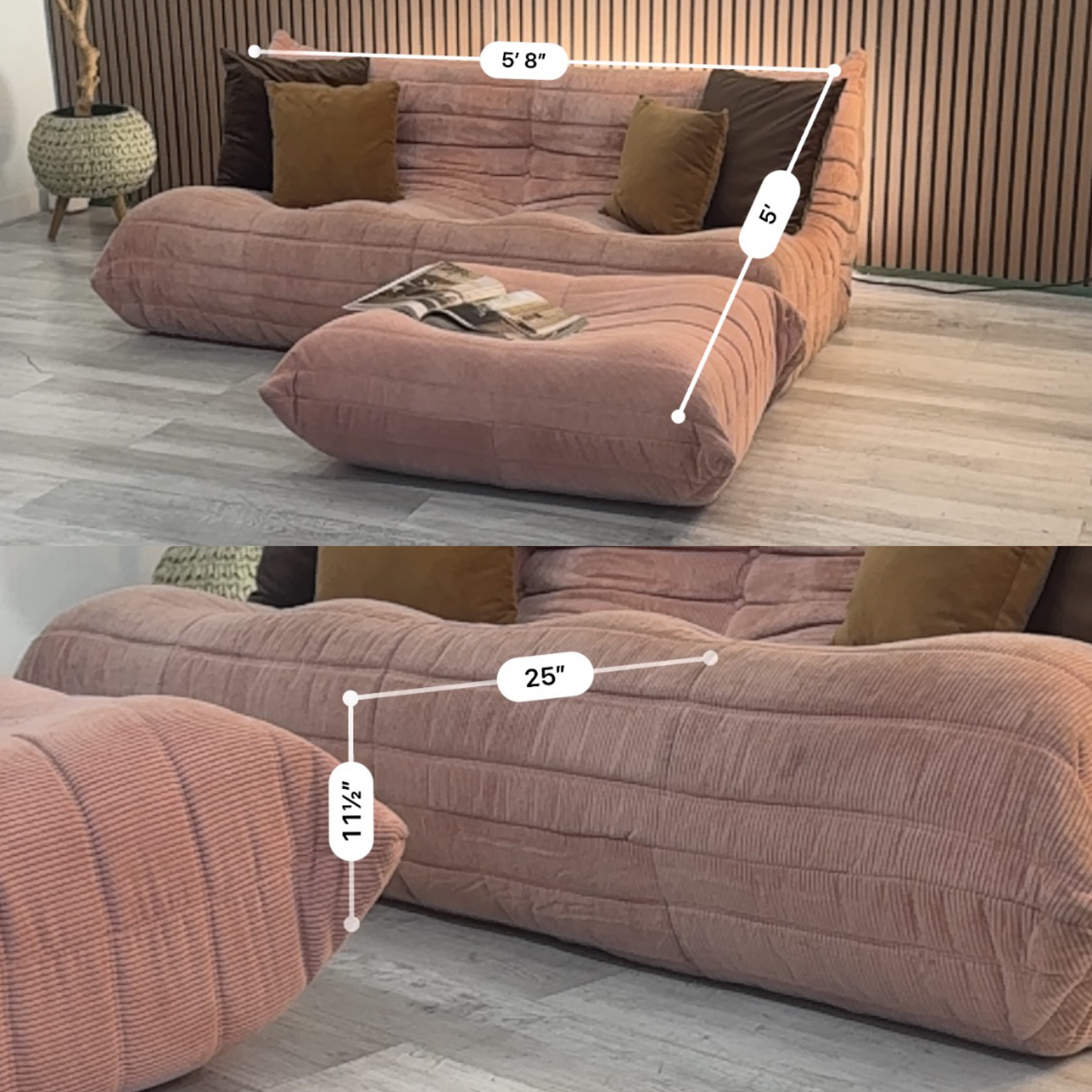 Pink Corduroy Sofa with Ottoman