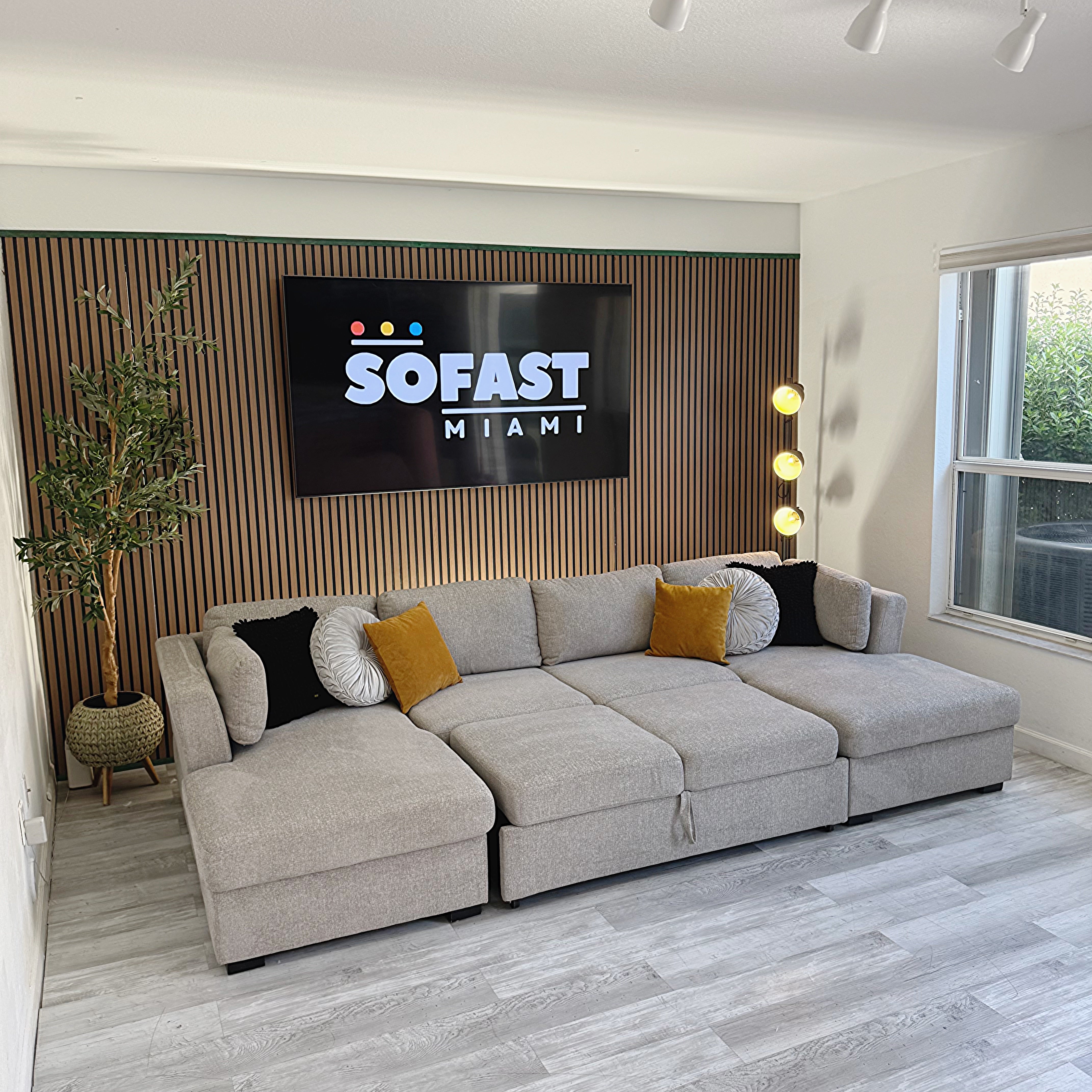 Sectional Convertible Thomasville Corvalis – Gray Fabric with Double Storage Chaise & Center Sleeper