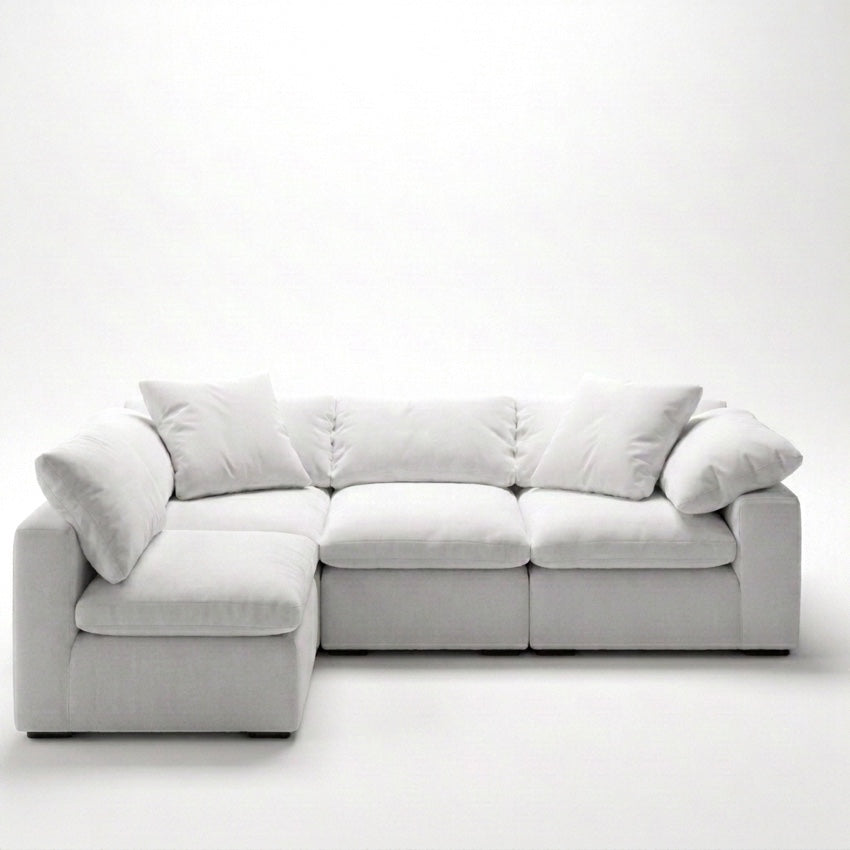 Cloud 4-Piece L-Sectional white - front view, chaise left