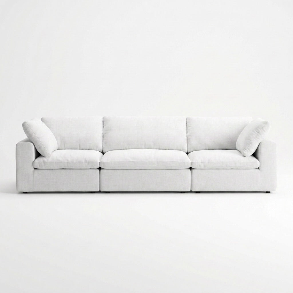 Storage 3-Piece Modular Sofa white woven fabric - front view