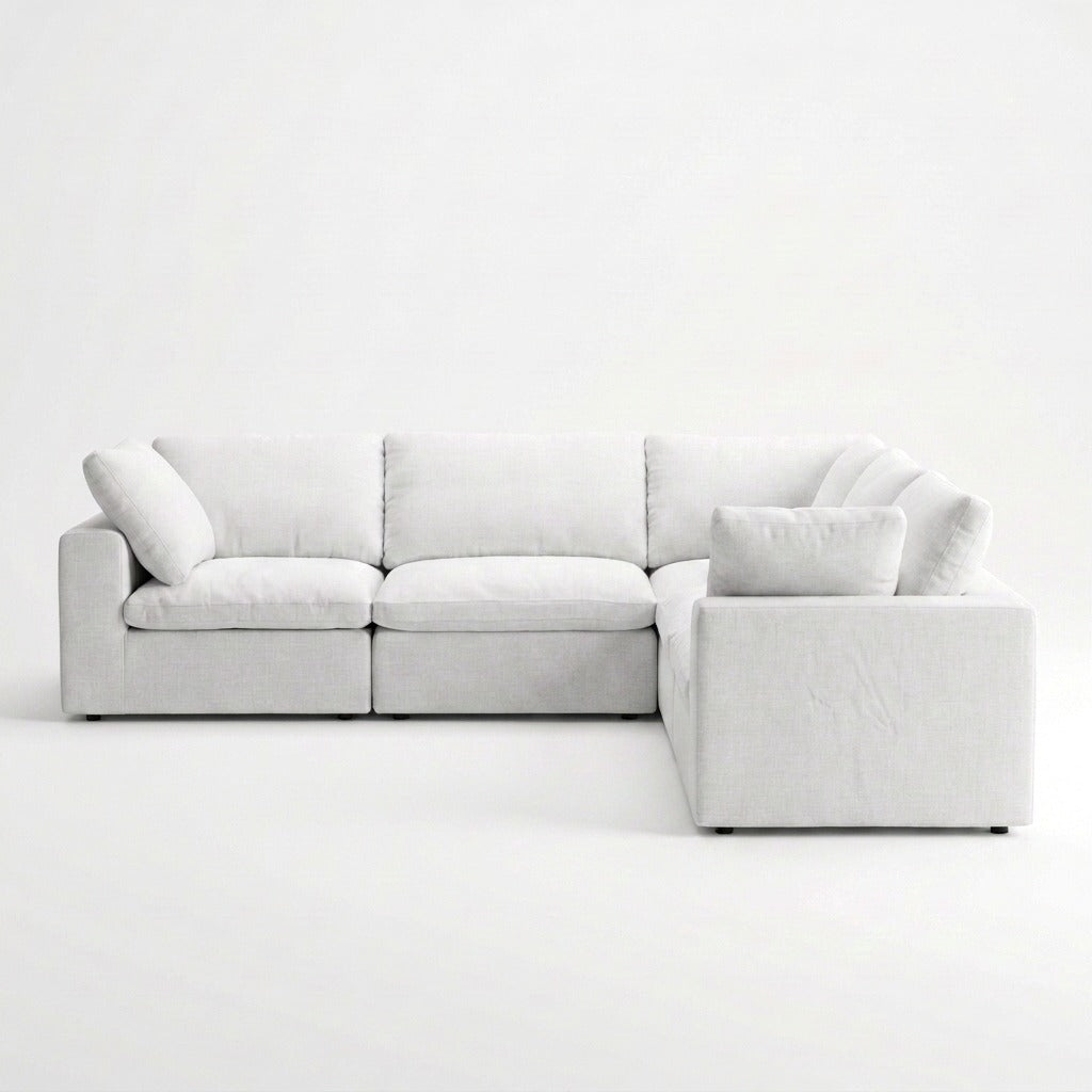 Storage 5-Piece L-Sectional white woven fabric - front view, wing right