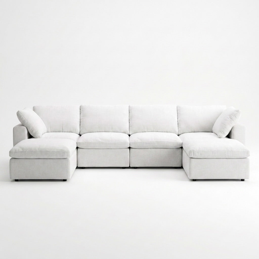 Storage U-Sectional 6-Piece white woven fabric - front view