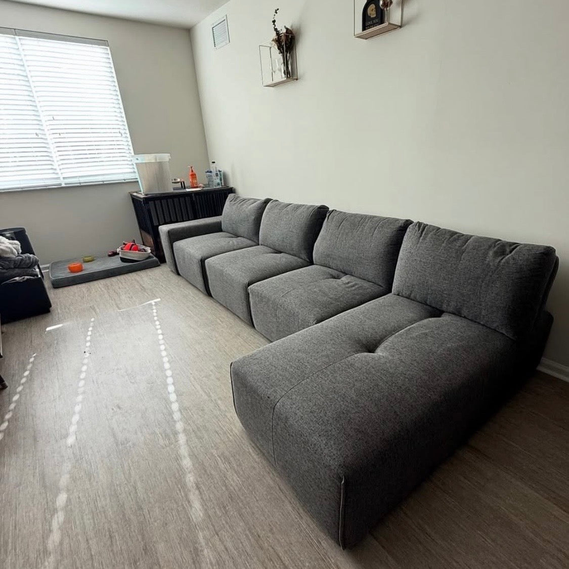 Modular Sectional – Dark Gray Fabric – Good Condition