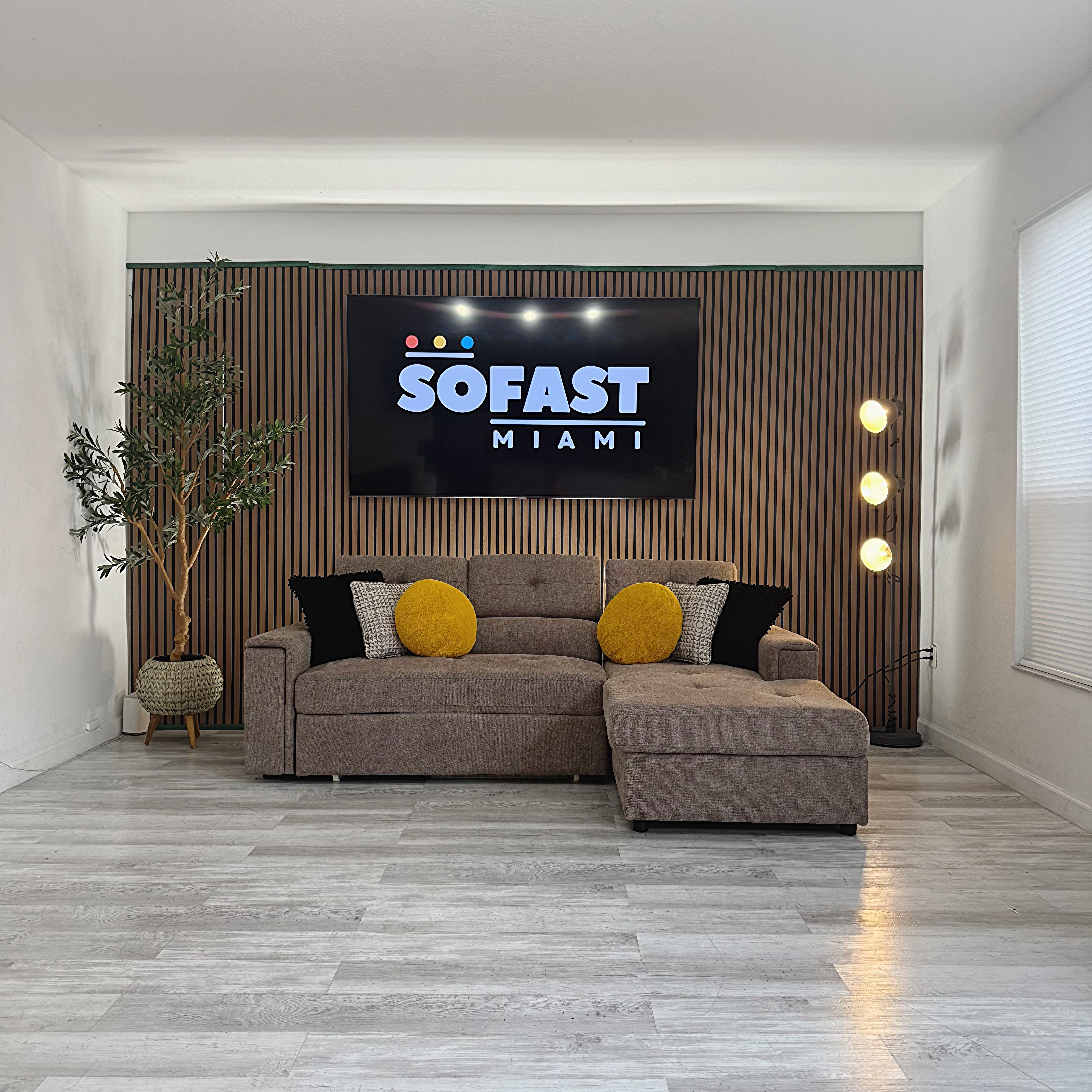 Sectional Couch with Sleeping Chaise & Storage – Taupe Gray Fabric