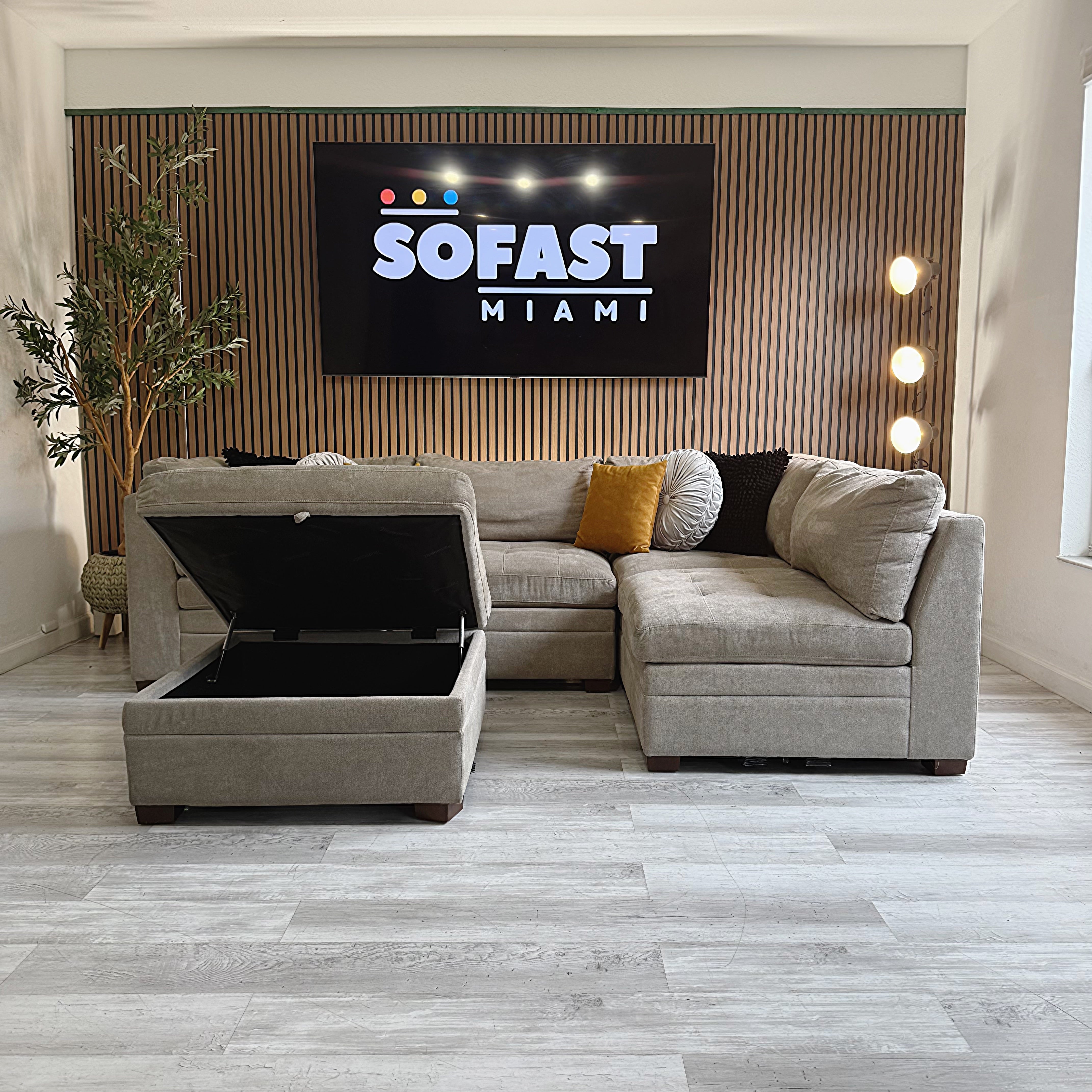 Thomasville Modular Sectional – Gray Microfiber with Storage Ottoman