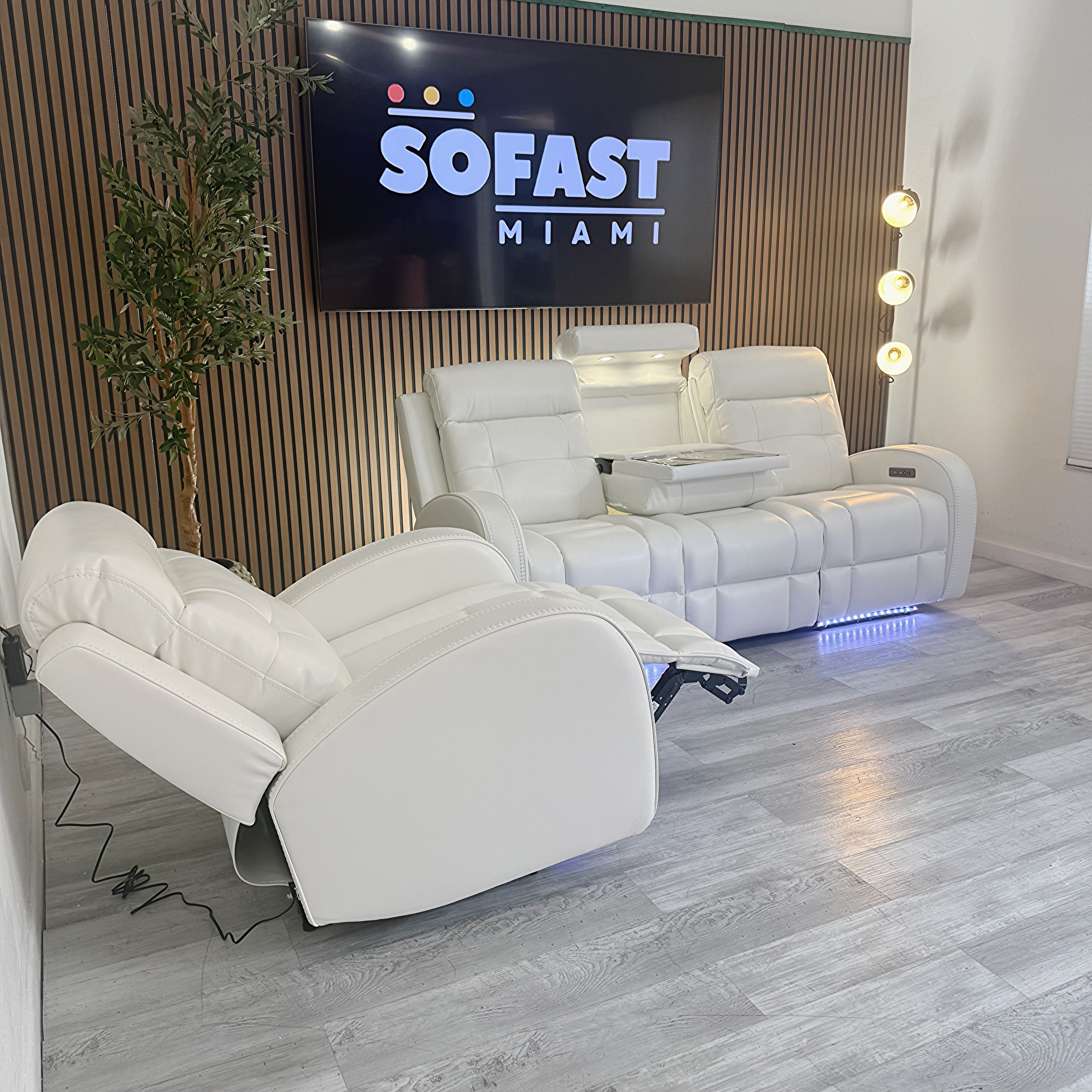 Omega White Micro Power Reclining Sofa