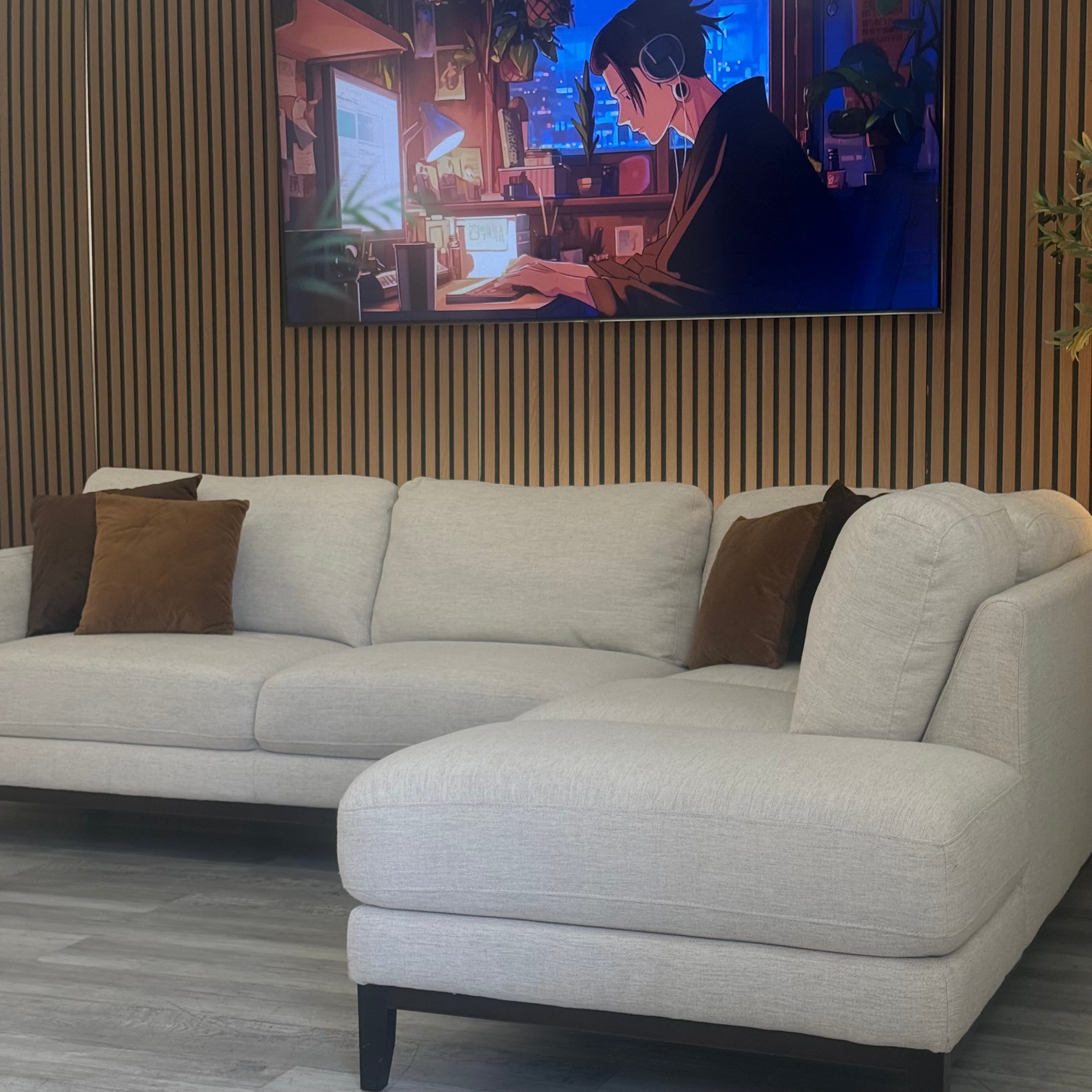 Sectional Couch Ivory Linen Modern Chaise