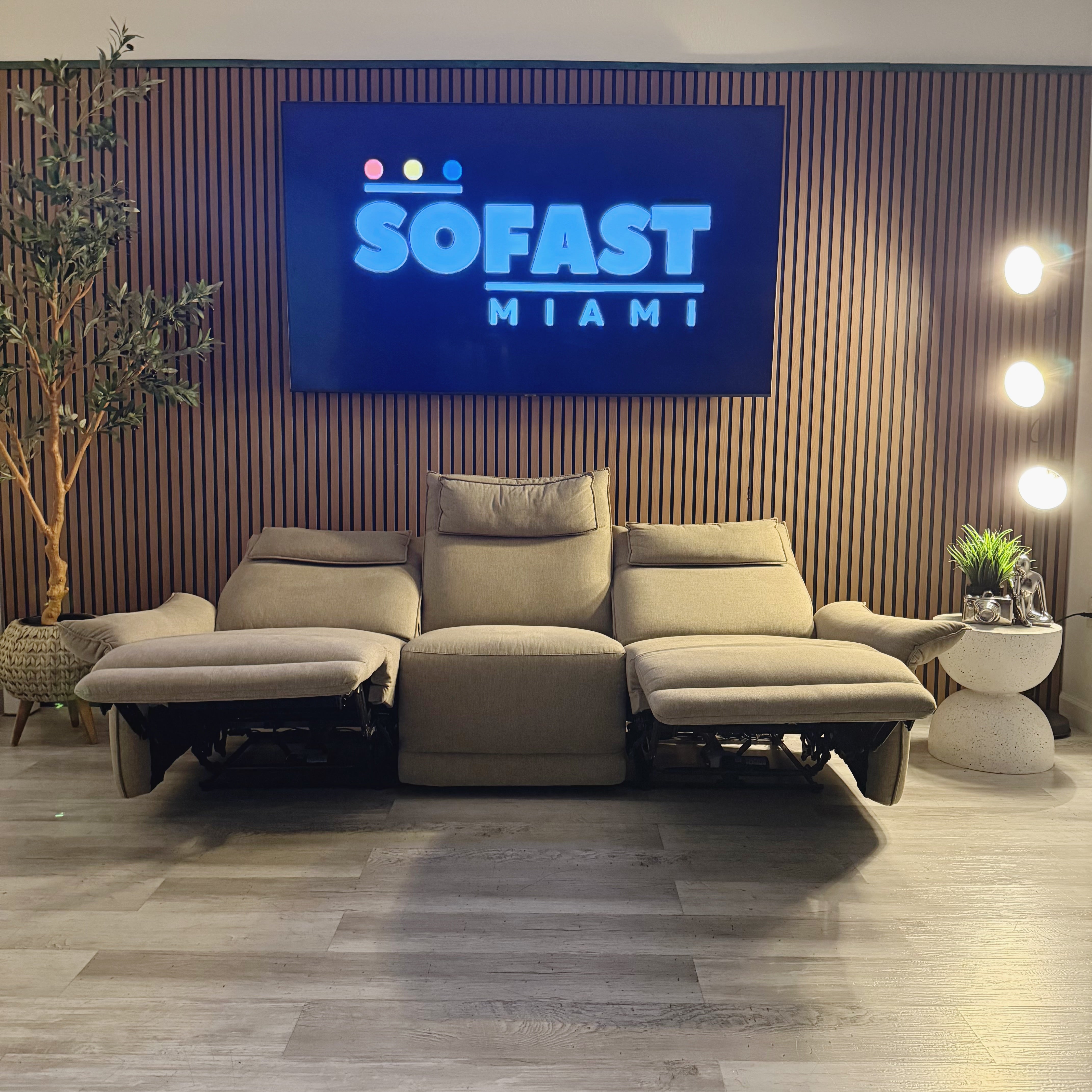 Reclining Sofa – Sand Gray Fabric