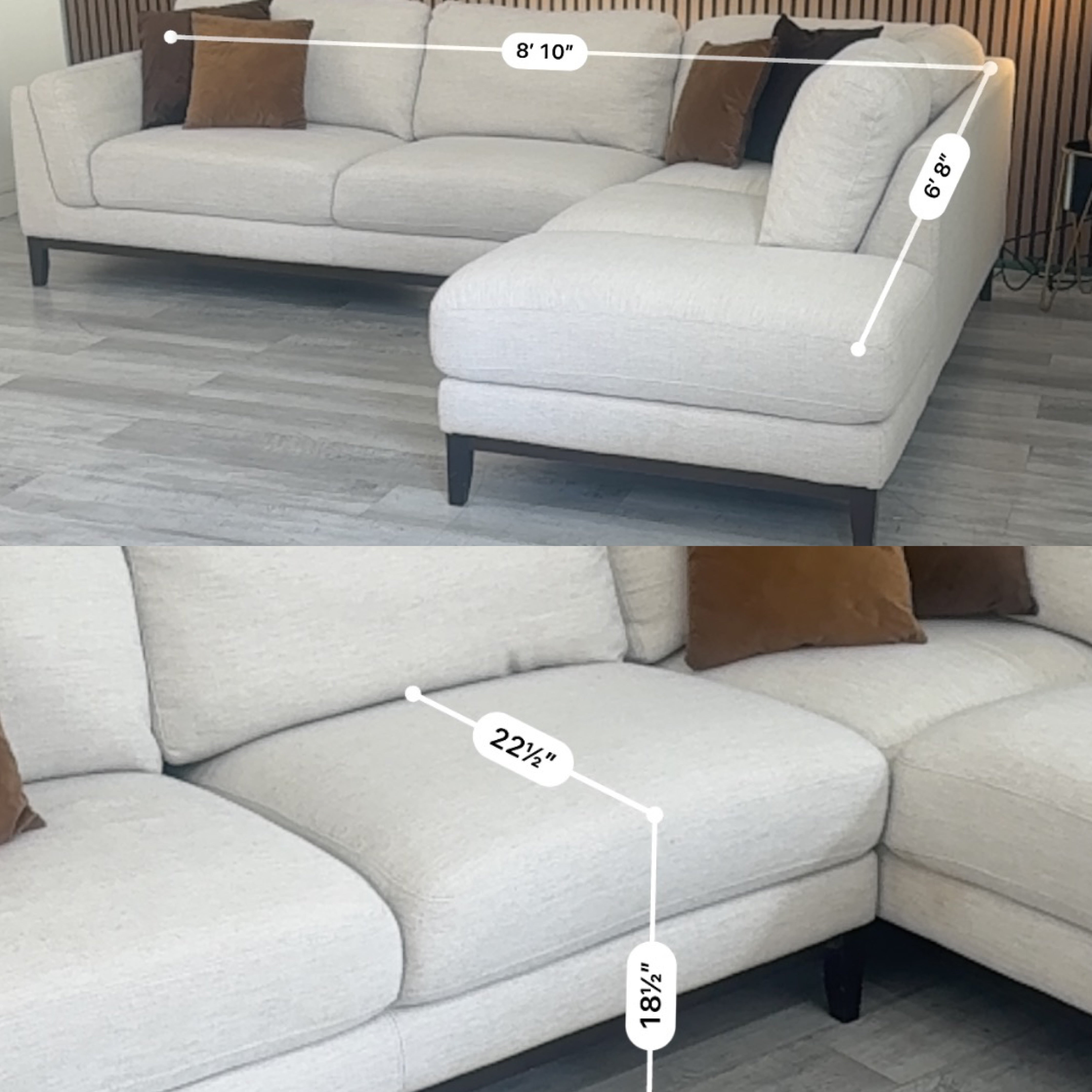 Sectional Couch Ivory Linen Modern Chaise