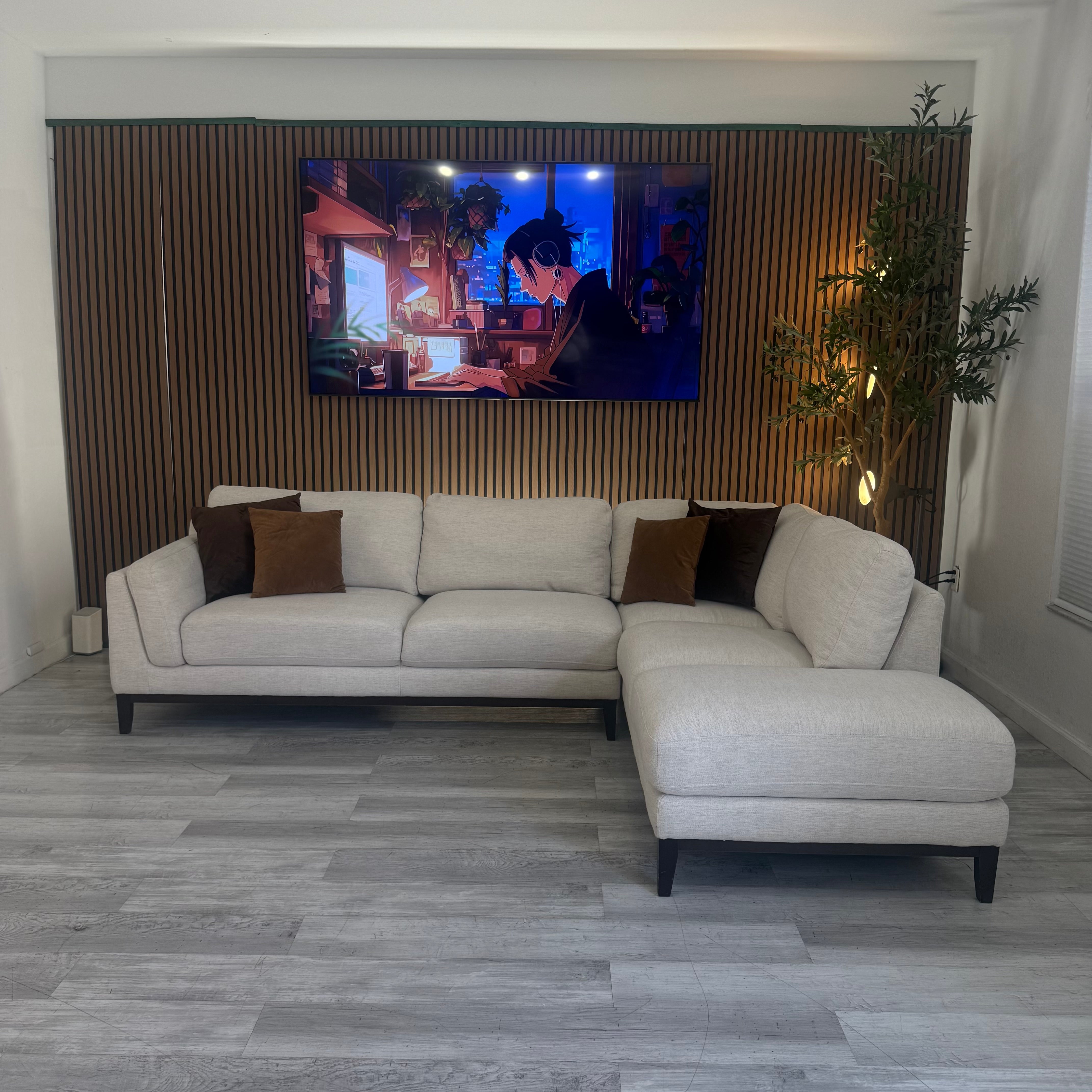 Sectional Couch Ivory Linen Modern Chaise