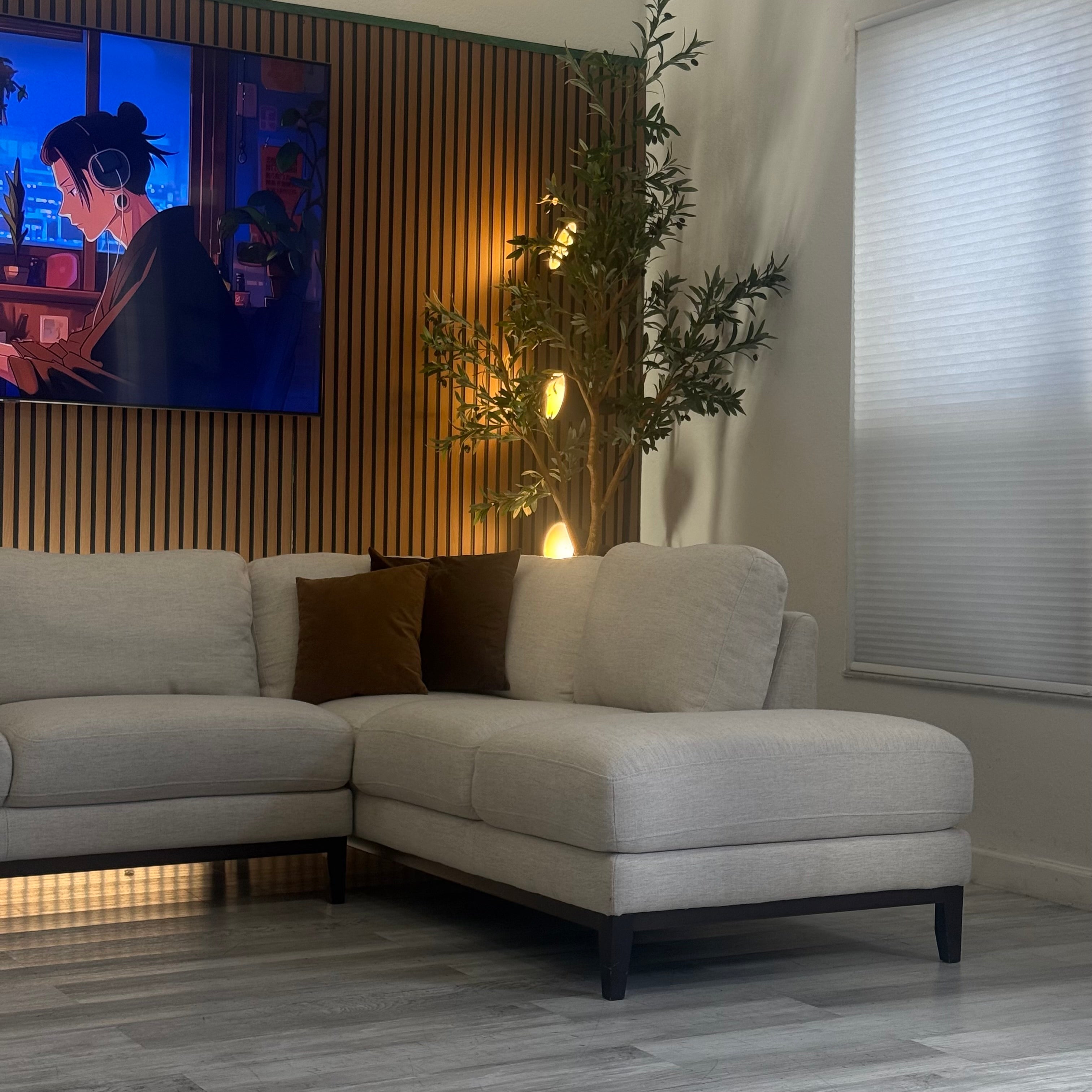 Sectional Couch Ivory Linen Modern Chaise