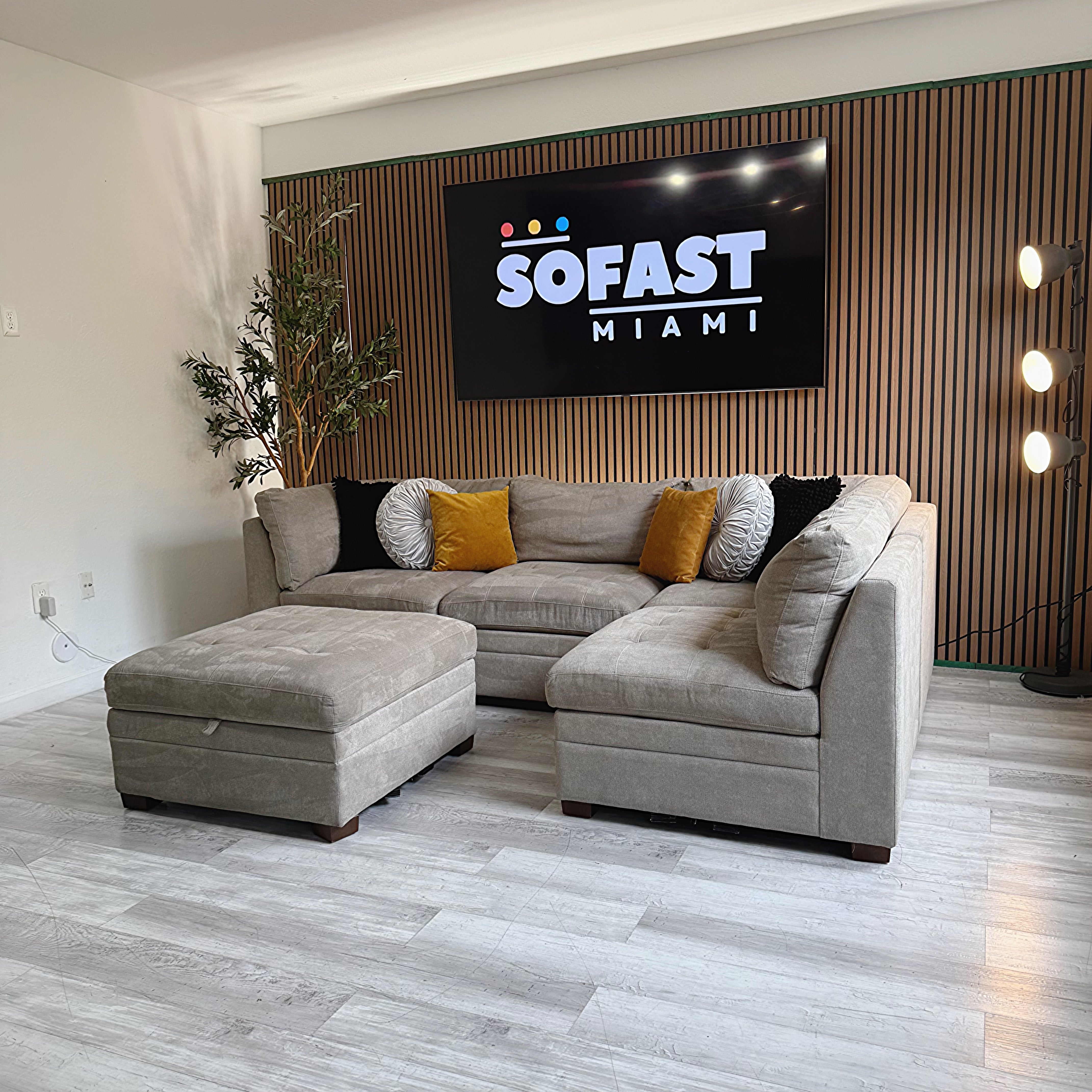Thomasville Modular Sectional – Gray Microfiber with Storage Ottoman