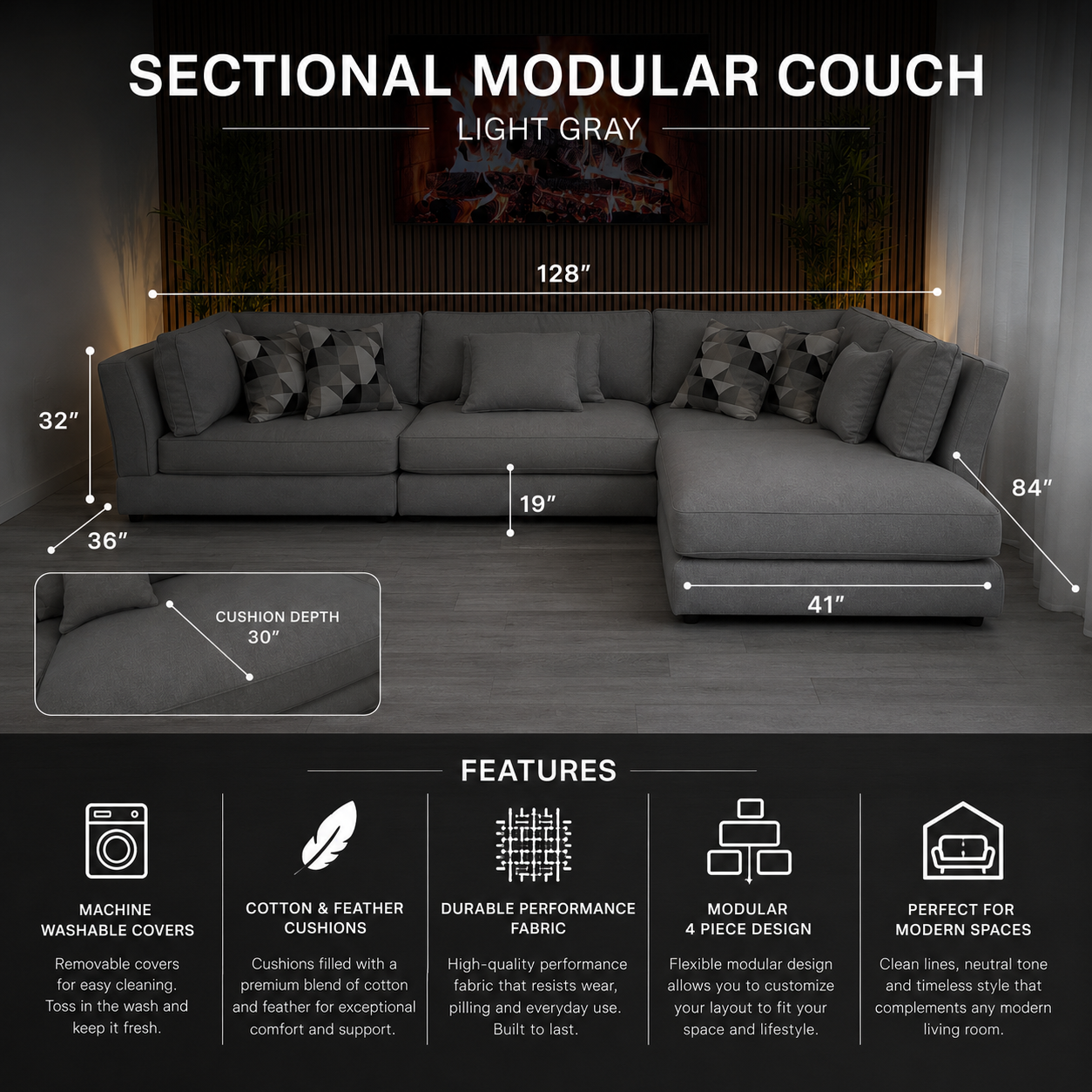 Sectional Modular Couch – Light Gray