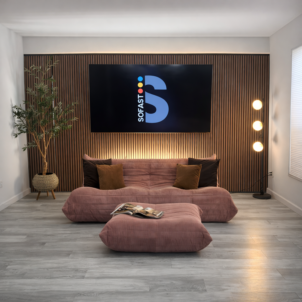 Pink Corduroy Sofa with Ottoman