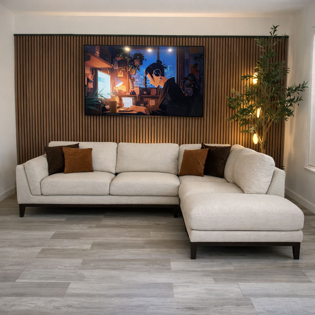 Sectional Couch Ivory Linen Modern Chaise