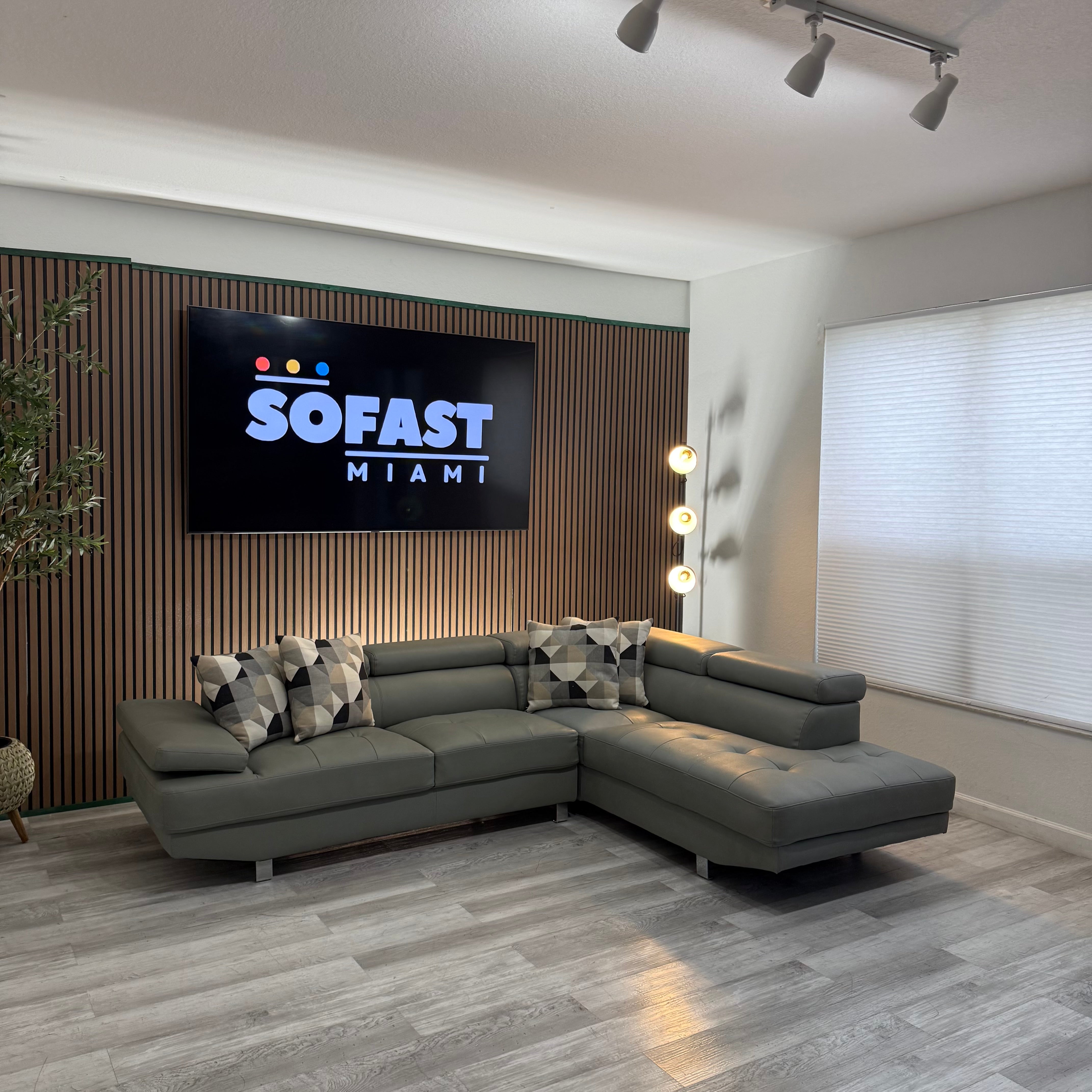 Sectional Couch Leather Gray