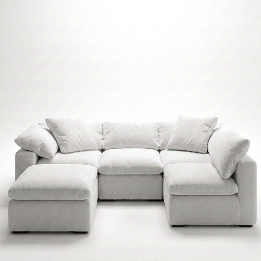 Cloud 5-Piece Sectional white performance fabric - front view, chaise right