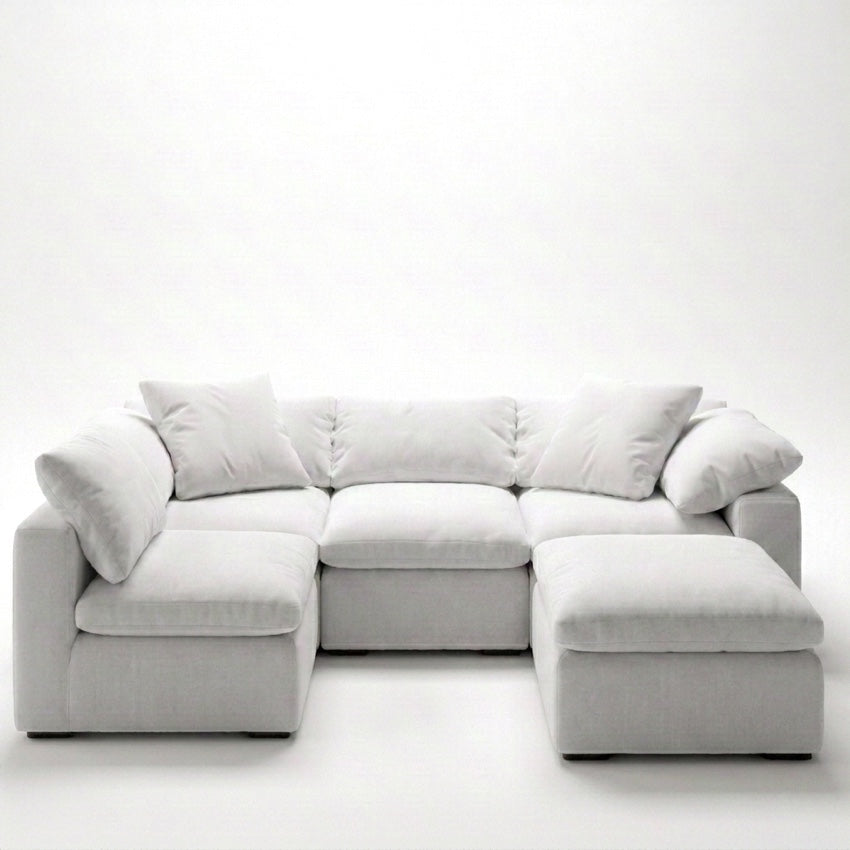 Cloud 5-Piece Sectional white - front view, chaise left