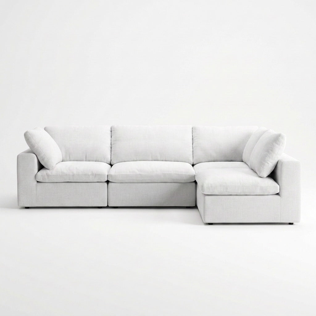 Storage 4-Piece L-Sectional white woven fabric - front view, chaise right