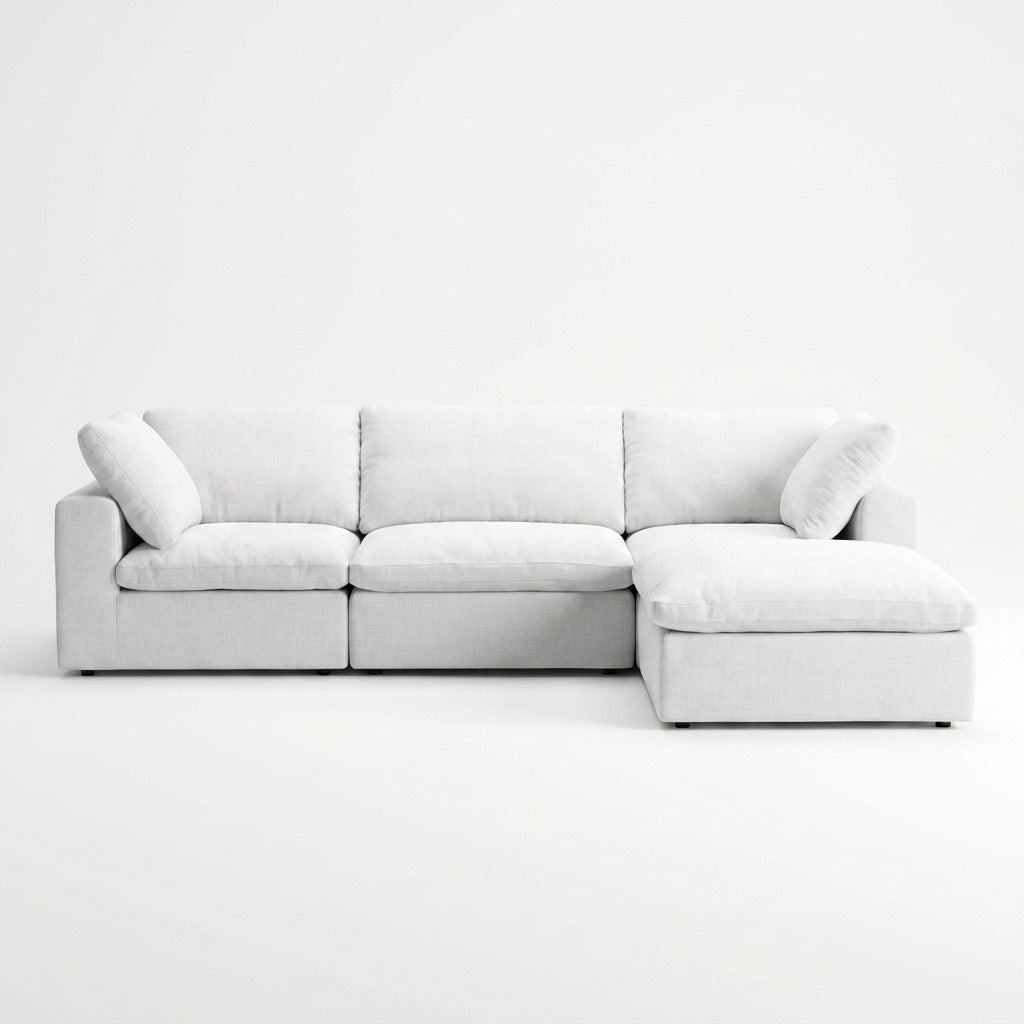 Storage 4-Piece Chaise Sectional white woven fabric - front view, chaise right